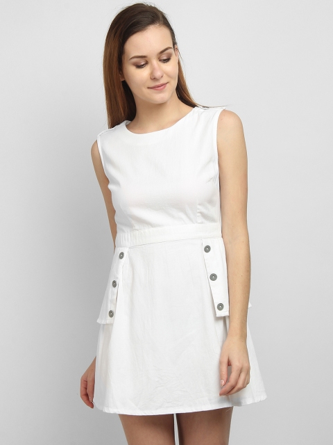 

LA LOFT Women White Solid Fit and Flare Dress