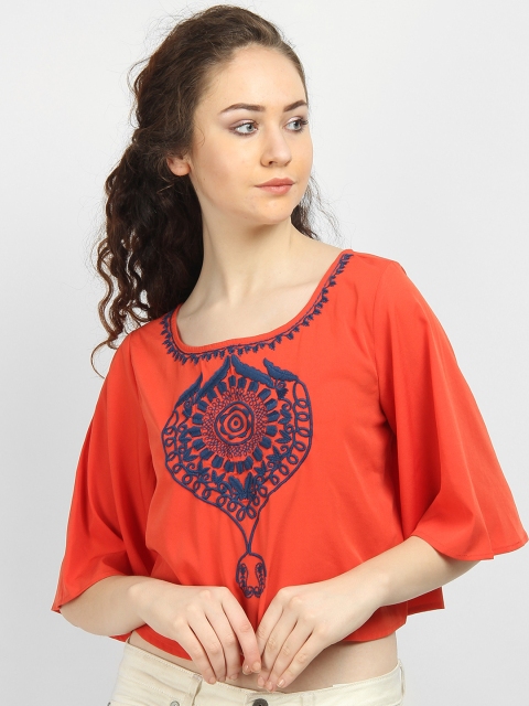 

LA LOFT Women Orange Embellished A-Line Top
