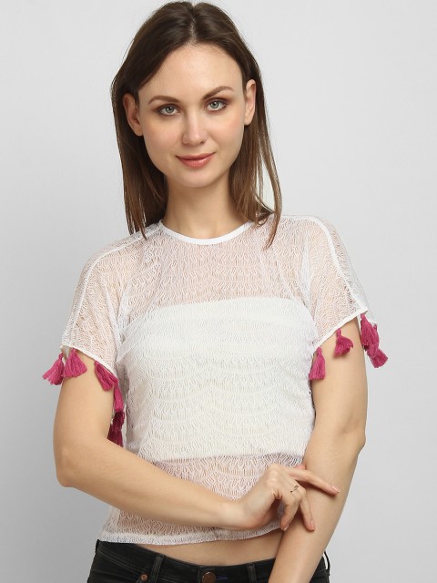 

LA LOFT Women White Self Design Top