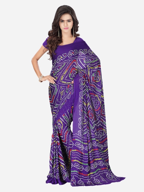 

MOKSHA DESIGNS Purple Pure Crepe Printed Bandhani Saree