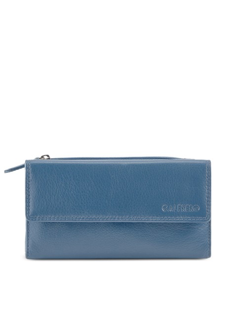 

CALFNERO Women Blue Solid Leather Three Fold Wallet