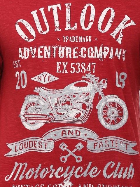 

People Men Red Printed Round Neck T-shirt