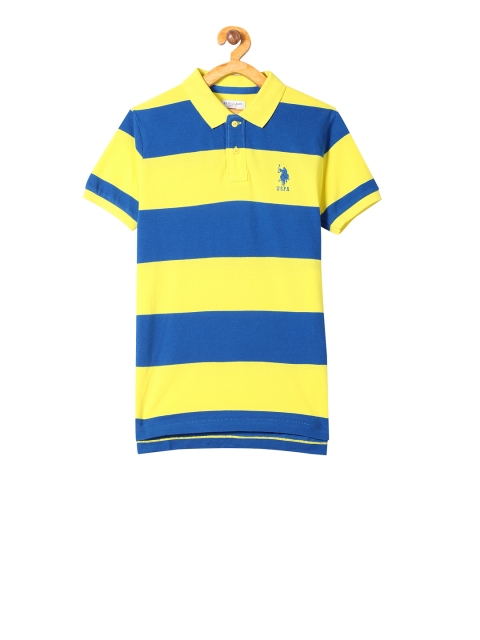

U.S. Polo Assn. Kids Boys Yellow Blue Striped Polo Collar Pure Cotton T-shirt