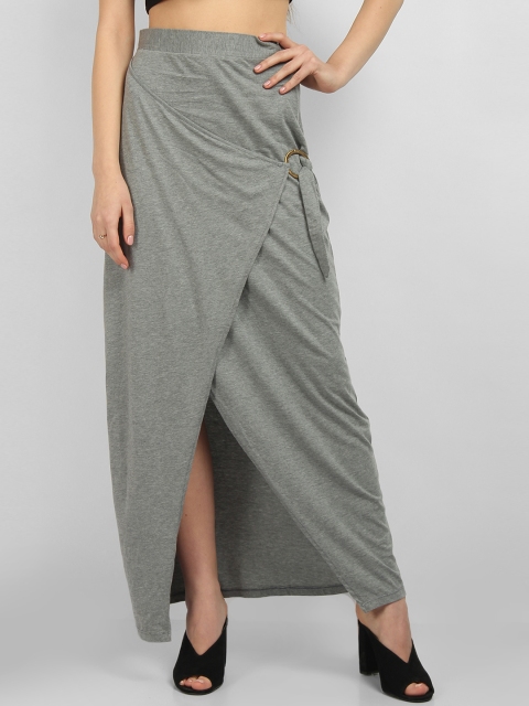 

LA LOFT Women Grey Solid Straight Skirt