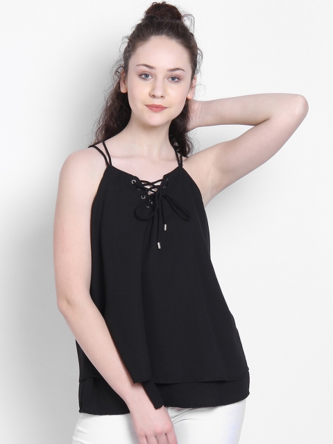 

LA LOFT Women Black Solid A-Line Top