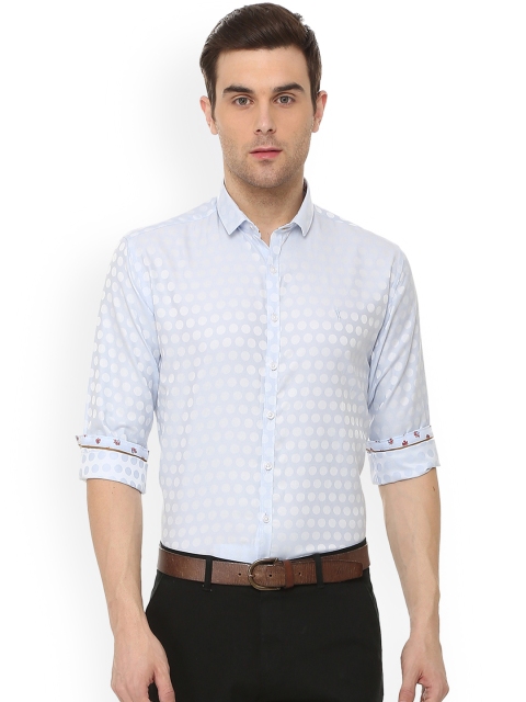 

V Dot Men Blue Slim Fit Self Design Casual Shirt