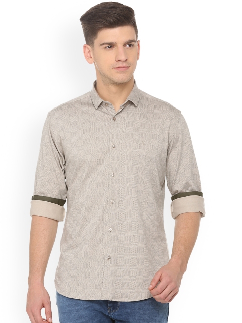 

V Dot Men Beige Slim Fit Self Design Casual Shirt