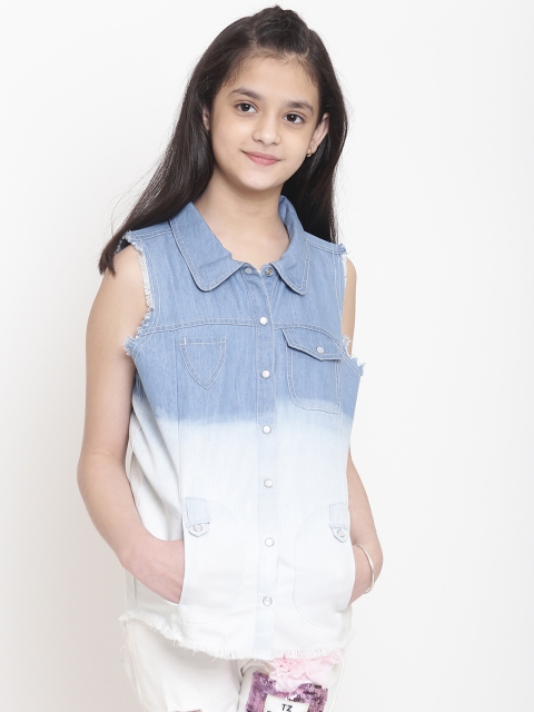 

Nauti Nati Girls Blue & White Regular Fit Faded Casual Shirt
