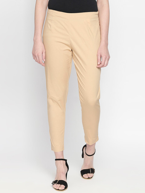 

RANGMANCH BY PANTALOONS Women Beige Regular Fit Solid Cigarette Trousers