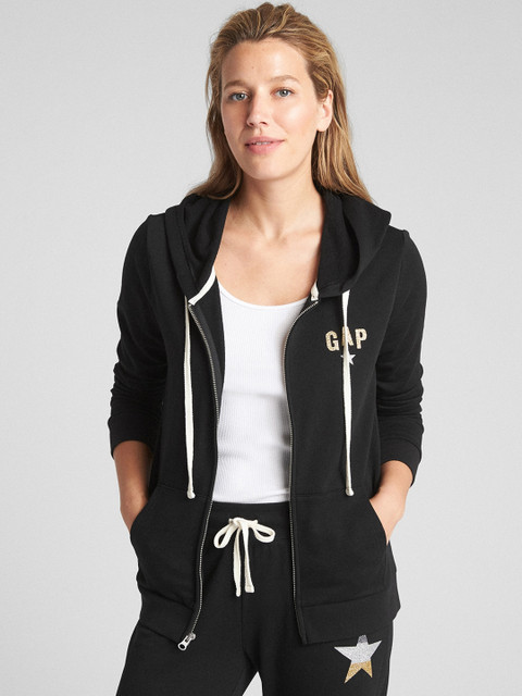 

GAP Women Metallic Logo Zip Hoodie, Black