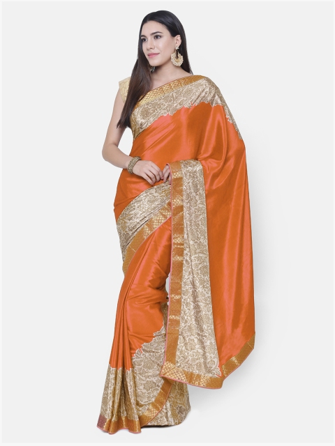 

Chhabra 555 Orange & Gold-Toned Poly Silk Printed Saree