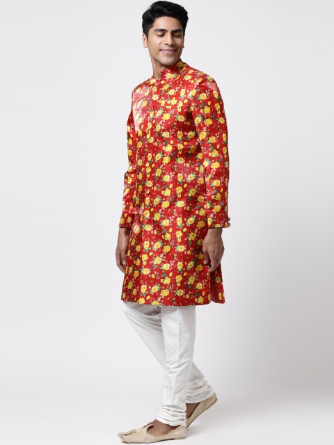 

Svanik Men Red & Yellow Floral Printed Sherwani