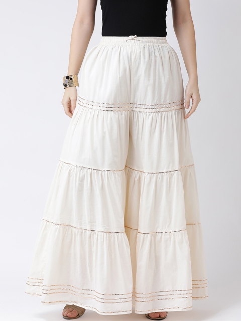 

Castle Women Off-White Gotta-Patti Tiered Garara