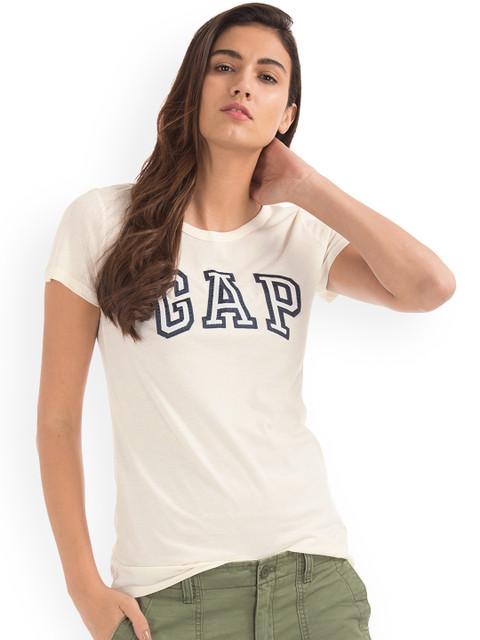 

GAP Women White Printed Round Neck T-shirt