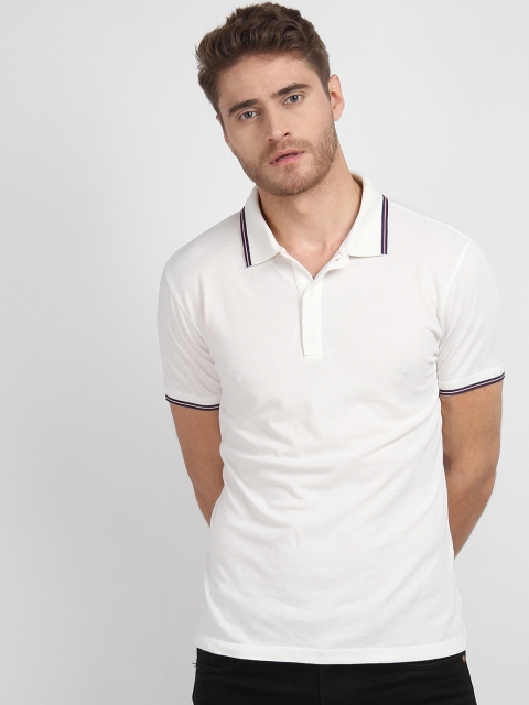 

LA LOFT Men Off-White Solid Polo Collar T-shirt