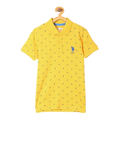 

U.S. Polo Assn. Kids Boys Yellow Printed Polo Collar Pure Cotton T-shirt
