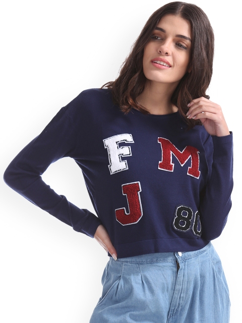 

Flying Machine Women Navy Blue Applique Detail Top