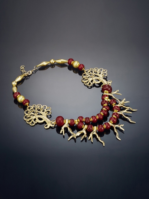 

shaze Maroon Gold-Plated Beaded Necklace