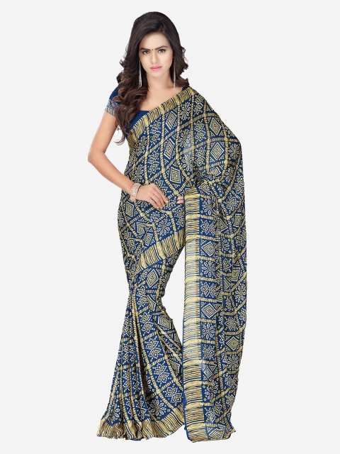 

MOKSHA DESIGNS Navy Blue Pure Crepe Printed Patola Saree