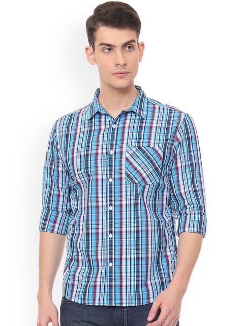 

People Men Blue Regular Fit Checked Casual Shirt