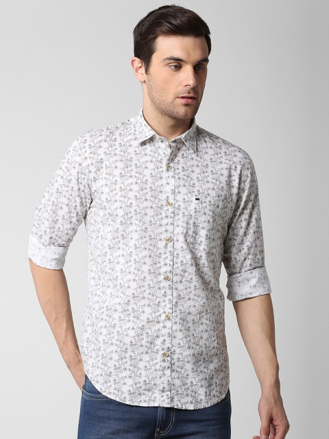 Peter England Casuals Men White & Grey Slim Fit Printed Casual Shirt