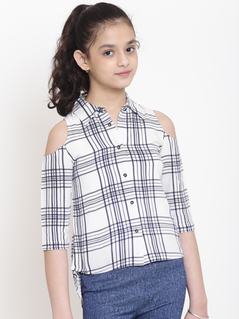 

Nauti Nati Girls White & Navy Blue Regular Fit Checked Casual Shirt