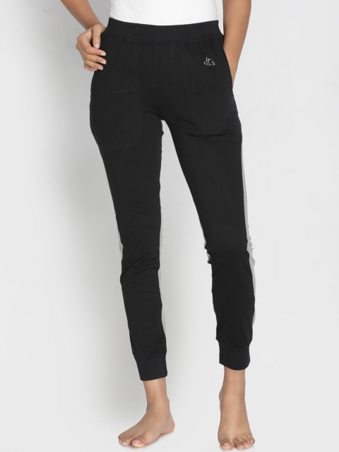 

Clt.s Women Black & Grey Melange Colourblocked Slim Fit Joggers