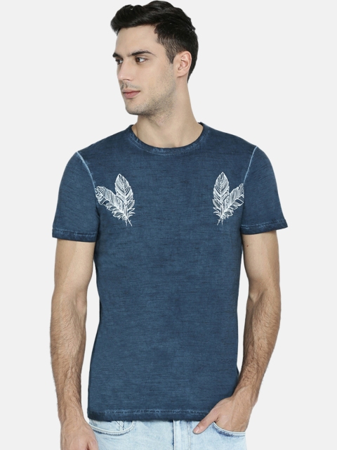 

Breakbounce Men Navy Blue Printed Round Neck T-shirt