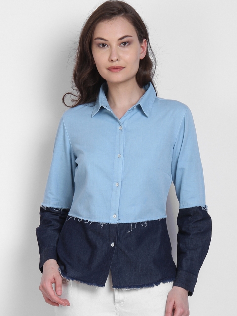 

LA LOFT Women Blue Regular Fit Colourblocked Casual Shirt