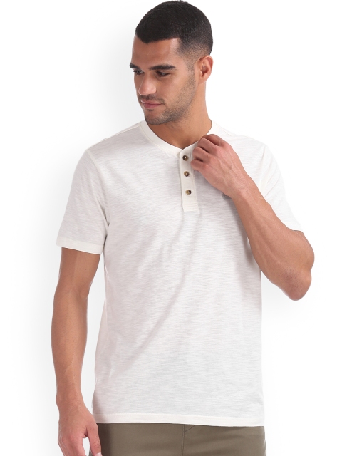 

Aeropostale Men White Solid Henley Neck T-shirt