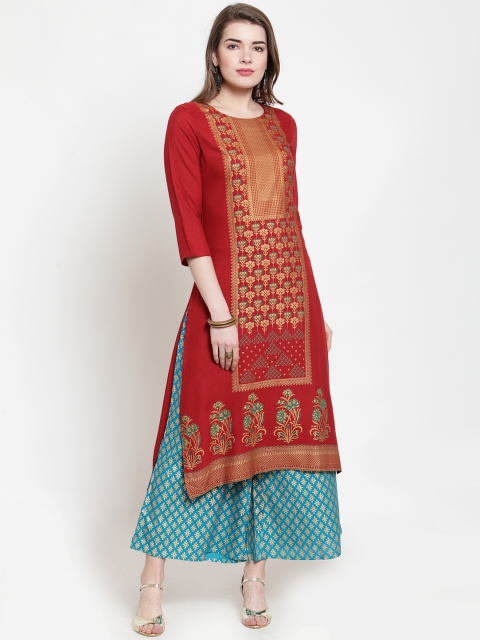 

Varanga Women Maroon & Teal Green Printed Kurta with Palazzos
