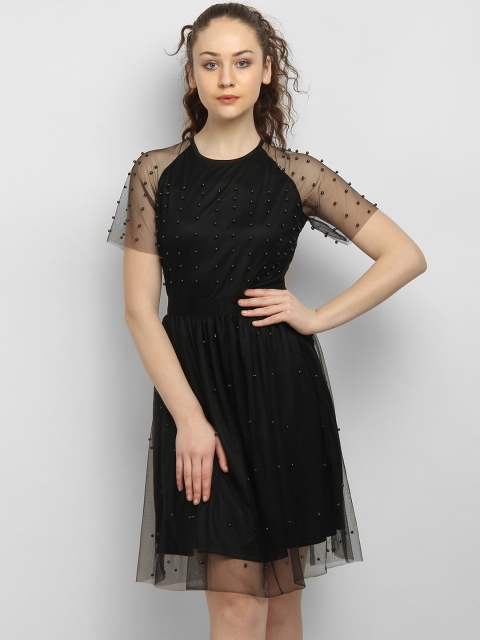 

LA LOFT Women Black Solid Fit and Flare Dress