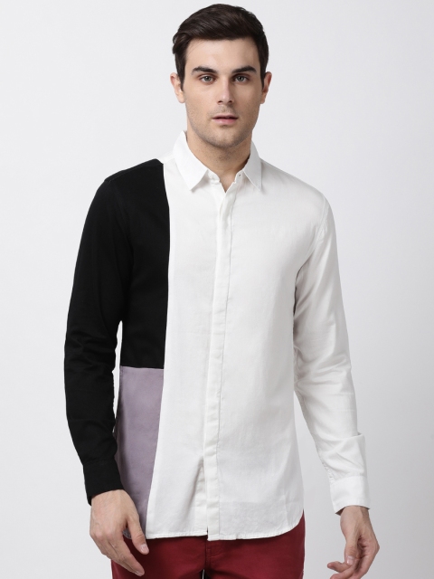 

Blue Saint Men White & Black Slim Fit Colourblocked Casual Shirt