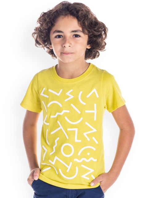 

Cherry Crumble Boys Yellow Printed Round Neck T-shirt