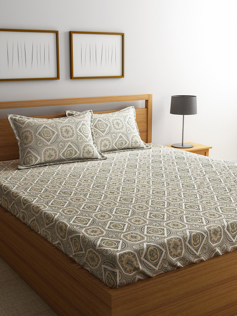 

URBAN DREAM Grey & White Ethnic Motifs 210 TC Cotton King Bedsheet with 2 Pillow Covers
