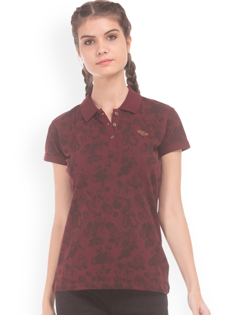 

Ed Hardy Women Brown Printed Polo Collar T-shirt