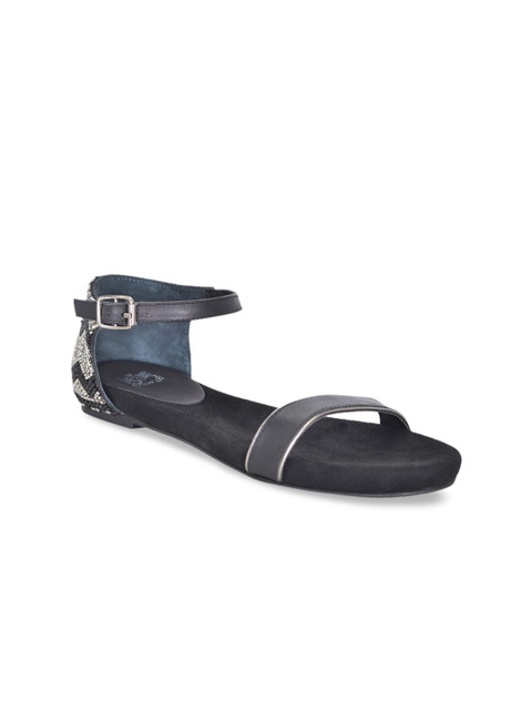 

Saint G Women Black Solid Leather Open Toe Flats