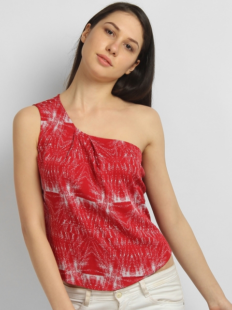 

LA LOFT Women Red Printed One-Shoulder Top