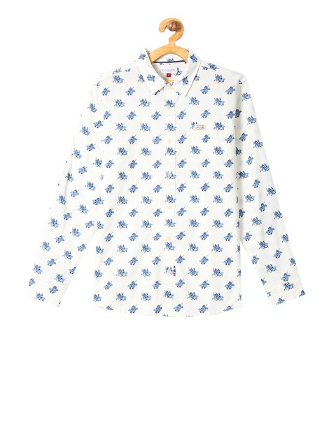 

U.S. Polo Assn. Kids Boys White & Blue Regular Fit Printed Casual Shirt