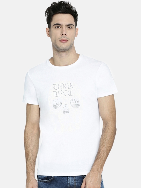 

Breakbounce Men White Embellished Slim Fit Round Neck T-shirt