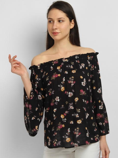 

LA LOFT Women Black Printed Bardot Top
