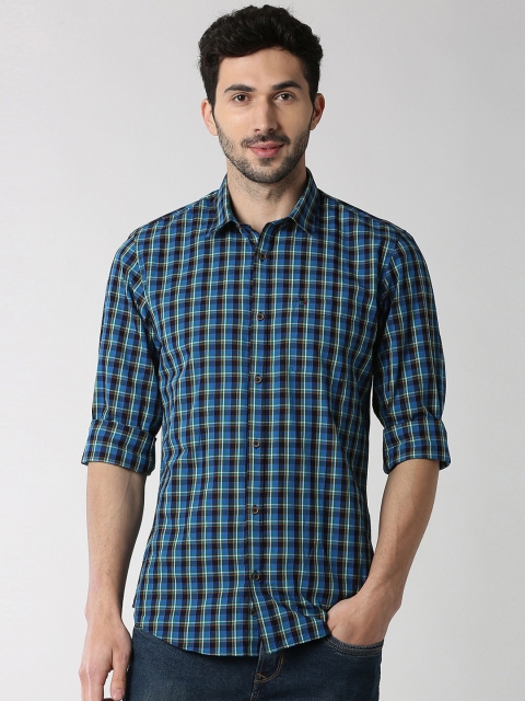 

Peter England Casuals Men Blue & Green Slim Fit Checked Casual Shirt