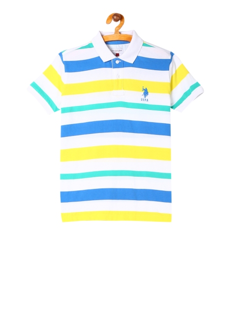 

U.S. Polo Assn. Kids Boys White & Yellow Striped Polo Collar T-shirt