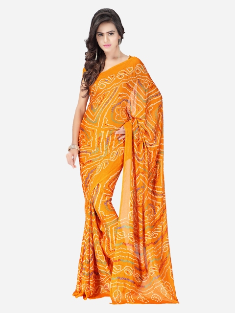 

MOKSHA DESIGNS Yellow Pure Crepe Printed Bandhani Saree