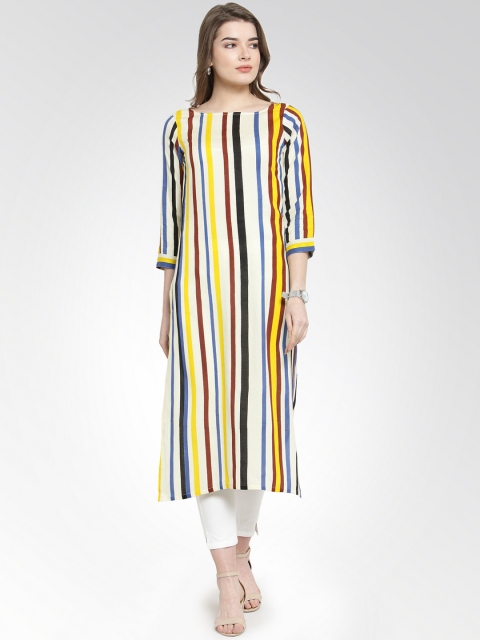 

Jompers Women Yellow Striped Straight Kurta