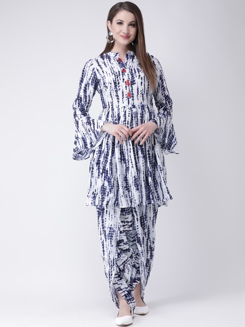 

Castle Women White & Blue Printed Kurta with Dhoti Pants