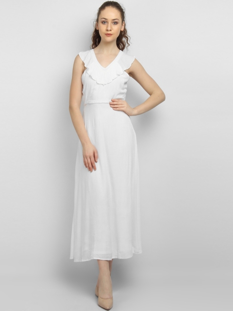 

LA LOFT Women White Solid Fit and Flare Dress