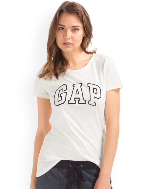 

GAP Women White Self Design T-shirt