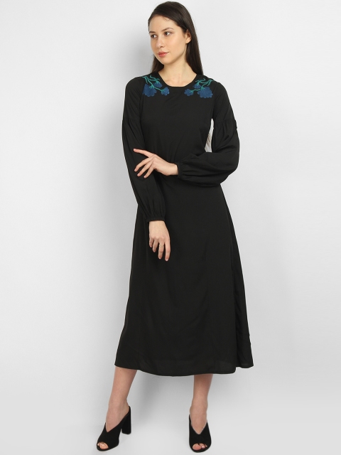 

LA LOFT Women Black Solid A-Line Dress