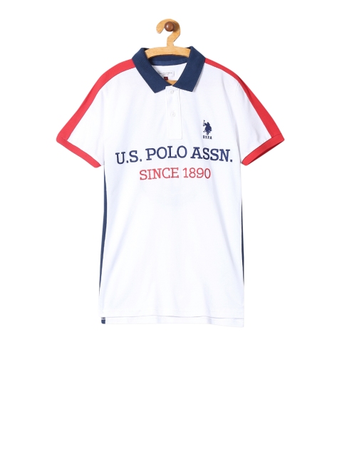 

U.S. Polo Assn. Kids Boys White Printed Polo Collar Pure Cotton T-shirt